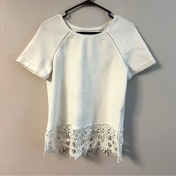 Anthropologie Women's Saturday Sunday White Lace Trim Blouse Size Small - Picture 2 of 7